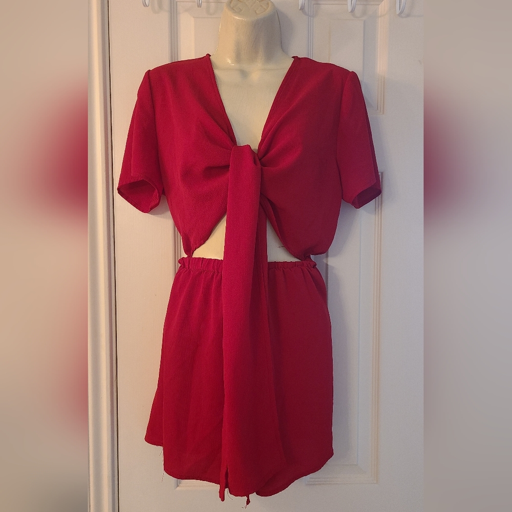 Little Red Tie-Front Romper